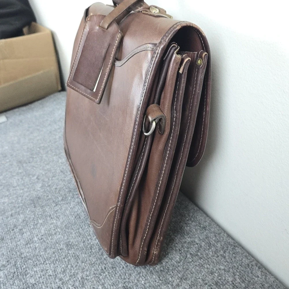 Orvis Vintage Leather‎ Briefcase USA Brown Rawhide Messenger Bag 16x13 Strap